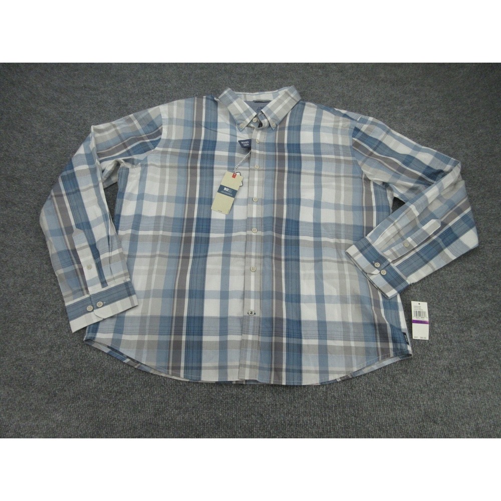 IZOD Mens Button Down Slim Fit NWT Smoked Pearl Plaid Untucked Length XXL